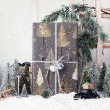 Lux Christmas Gold on Grey Wrapping Paper
