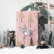 Lux Christmas Gold on Pink Wrapping Paper