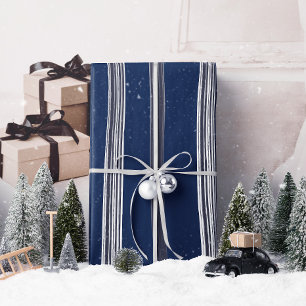 Lux Christmas White Stripes on Blue Wrapping Paper