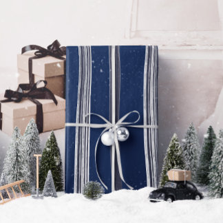Lux Christmas White Stripes on Blue Wrapping Paper