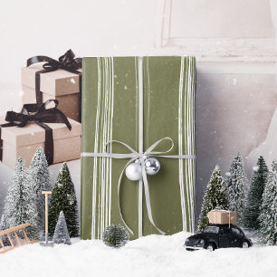 Lux Christmas White Stripes on Green Wrapping Paper