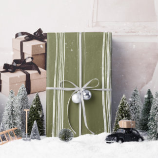 Lux Christmas White Stripes on Green Wrapping Paper