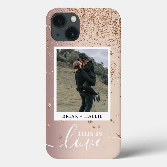 Lux Couple Photo Rose Gold Glitter Case-Mate iPhone Case (Back)