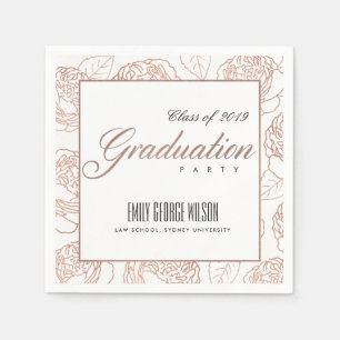 LUX ELEGANT BLUSH PINK ROSE GOLD FLORAL GRADUATION NAPKIN