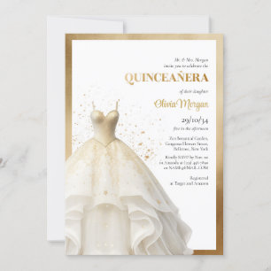 Lux elegant gold ball dress glamour Quinceañera Invitation