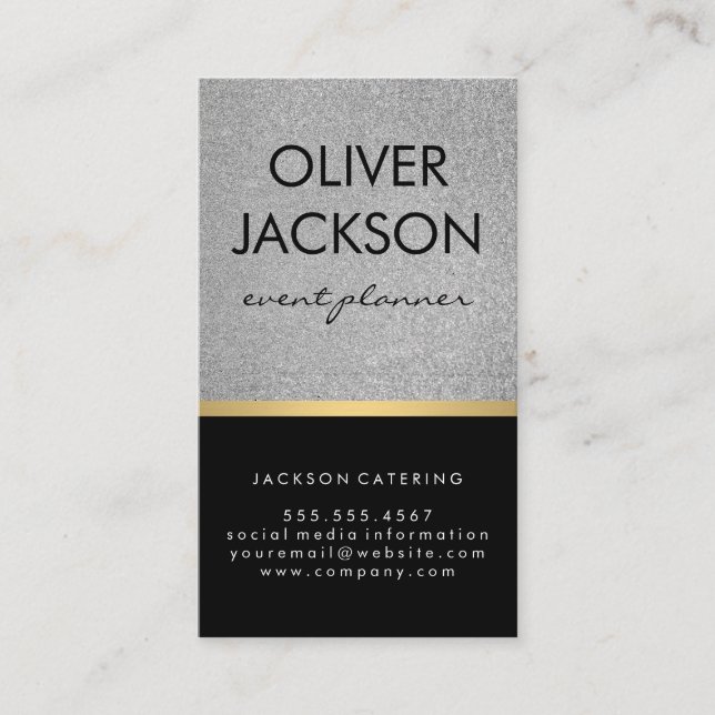 Lux Executive / Glitter Black / Gold Bar Trim Business Card (Front)