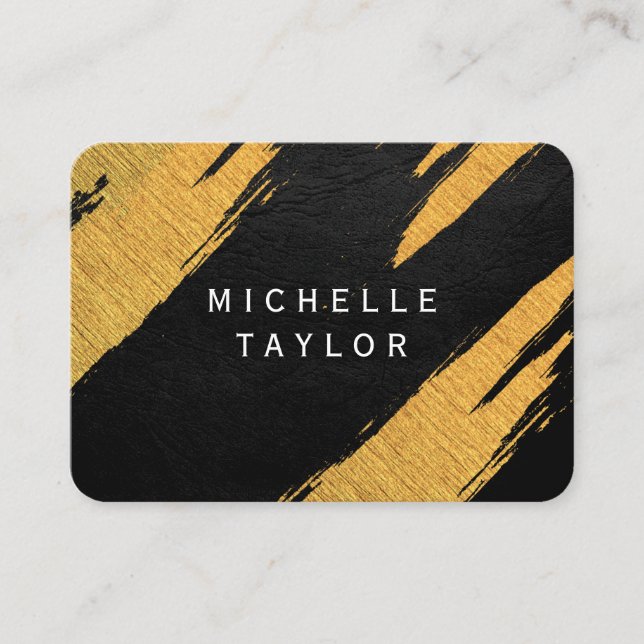 Lux Faux Gold Artistic Marks Leather Print Business Card (Front)