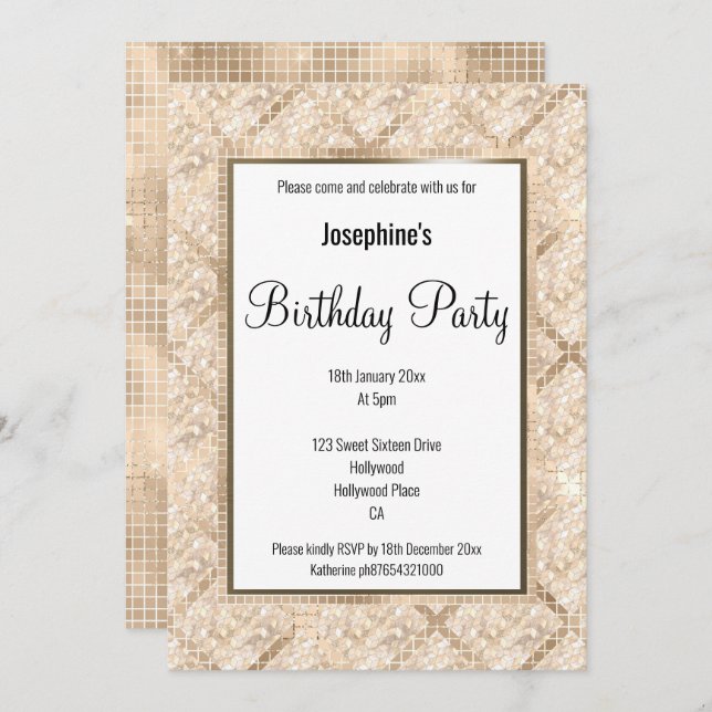  LUX GEOMETRIC CHAMPAGNE BIRTHDAY INVITATION (Front/Back)