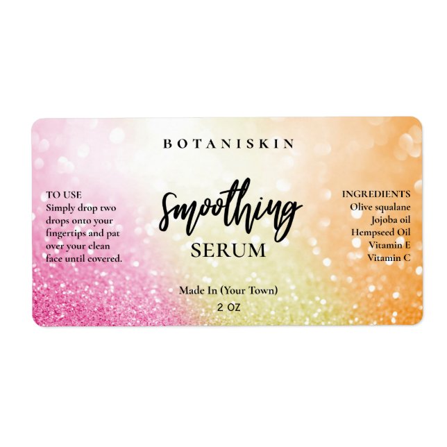 Lux Glitter Sunset Coloured Face Serum Labels (Front)