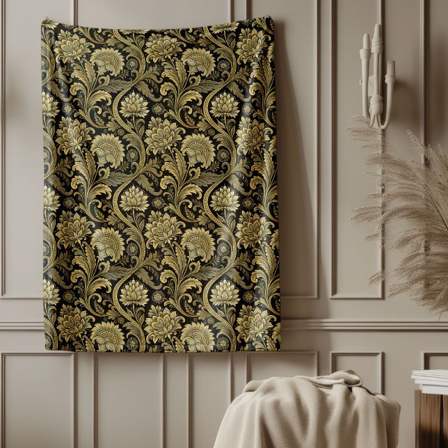 Lux Gold Black Baroque Damask Soft Throw Blanket (  Lux Gold Black Baroque Damask Soft Throw Blanket)