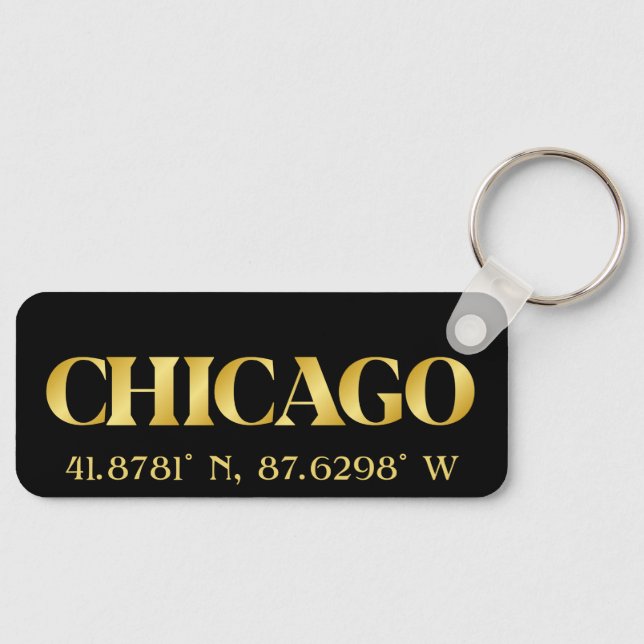 Lux Gold Chicago Latitude & Longitude  Key Ring (Front)