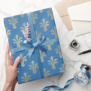 Lux Gold Fleur de Lis and French Blue Wrapping Paper
