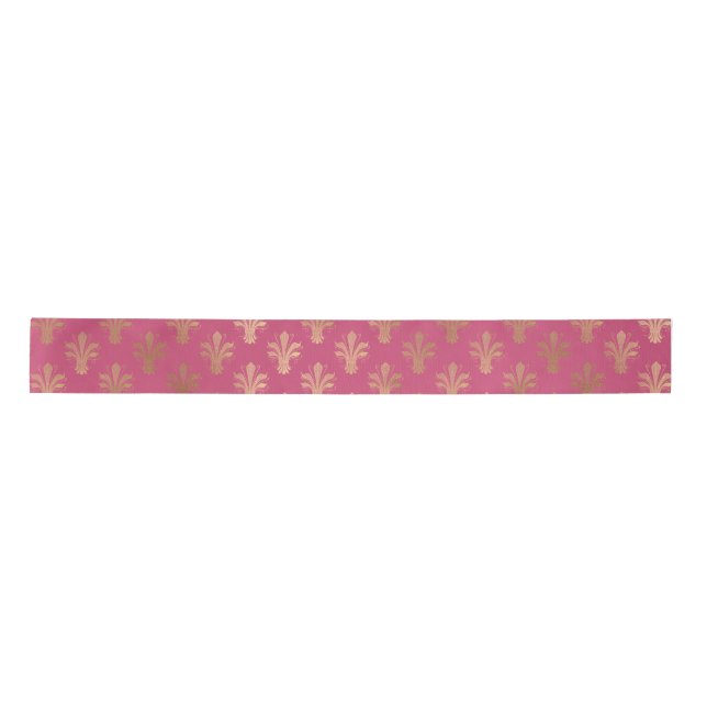 Lux Gold Fleur de Lis and Raspberry Sorbet  Satin Ribbon (Front)