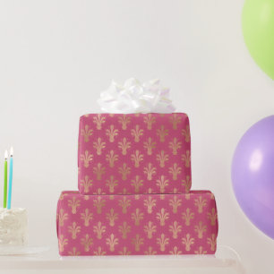 Lux Gold Fleur de Lis and Raspberry Sorbet  Wrapping Paper