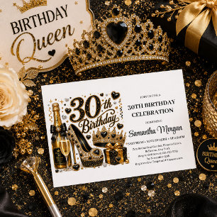 Lux Gold Glitter Black Gold 30th Birthday Invite