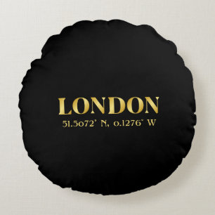 Lux Gold London Latitude & Longitude  Round Cushion