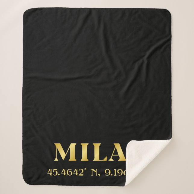 Lux Gold Milan Latitude & Longitude Black  Sherpa Blanket (Front)