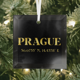 Lux Gold Prague Latitude & Longitude   Glass Tree Decoration