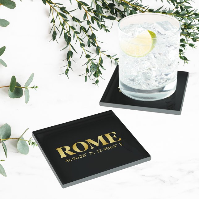 Lux Gold Rome Latitude & Longitude Glass Coaster (Creator Uploaded)