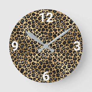 LUX GOLD SILVER LEOPARD WALL CLOCK