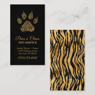 Lux Gold Tiger Print Paw Pet Service Business Card