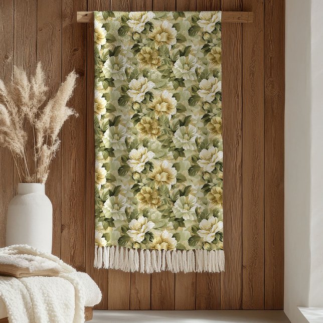 Lux Green Floral Blanket Gold Foliage in Pastels (Lux Green Floral Blanket Gold Foliage in Pastels)