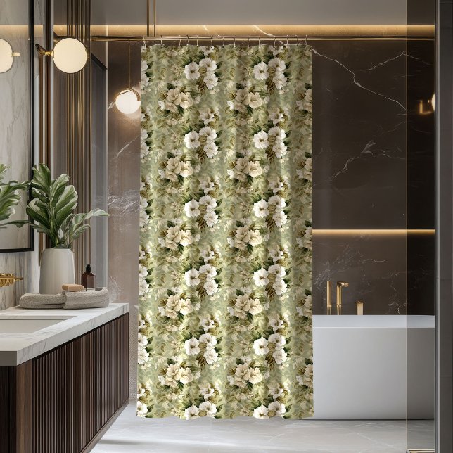 Lux Green Shower Curtain Gold Foliage Accent (Lux Green Shower Curtain Gold Foliage Accent)
