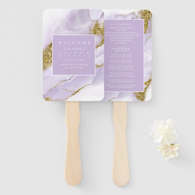 Lux Ink Lavender Abstract ID990 Hand Fan (Front and Back)