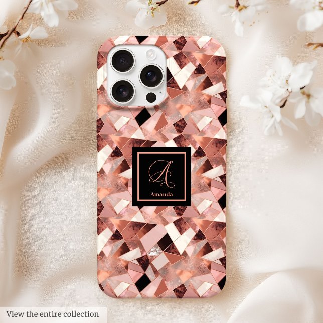 Lux iPhone 15 Case Rose Gold & Black Personalised (Lux iPhone 15 Case Rose Gold & Black Personalized)