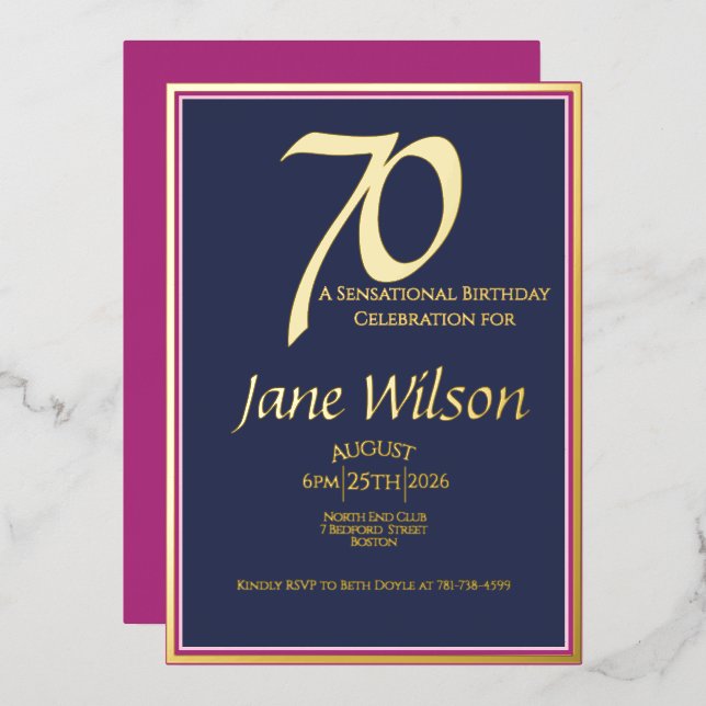Lux Navy, Pink and Gold Foil 70th  (Front/Back)