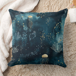Lux Ocean Jellyfish & Coral Gold Pattern (1) Cushion