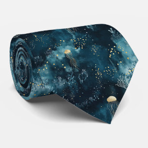 Lux Ocean Jellyfish & Coral Gold Pattern (1) Tie