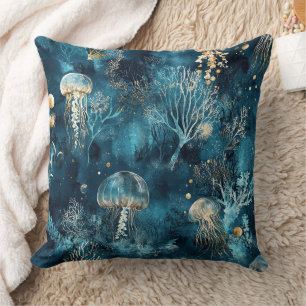 Lux Ocean Jellyfish & Coral Gold Pattern (2) Cushion