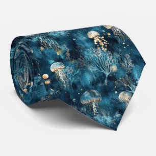 Lux Ocean Jellyfish & Coral Gold Pattern (2) Tie