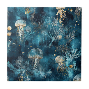 Lux Ocean Jellyfish & Coral Gold Pattern Ceramic Tile