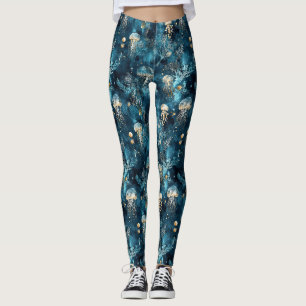 Lux Ocean Jellyfish & Coral Gold Pattern Leggings