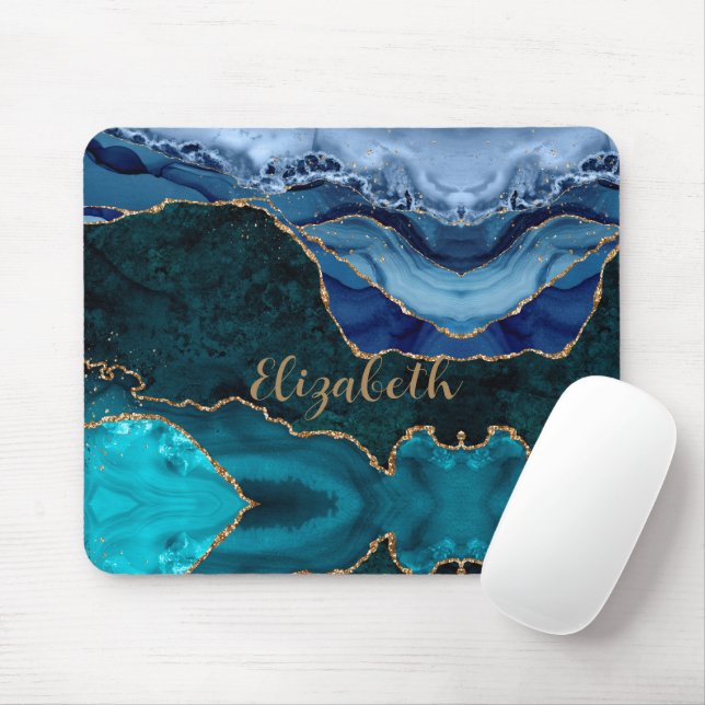 Lux Peacock Agate & Gold Personalised Mouse Pad (With Mouse)