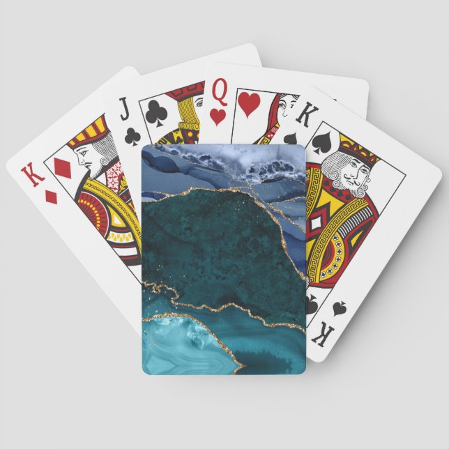 Lux Peacock Agate & Gold Playing Cards (Back)