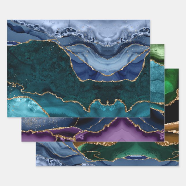 Lux Peacock Agate & Gold Wrapping Paper Sheet (Set)
