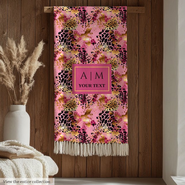 Lux pink watercolor leopard skin monogram blanket (Lux pink watercolor leopard skin monogram blanket)