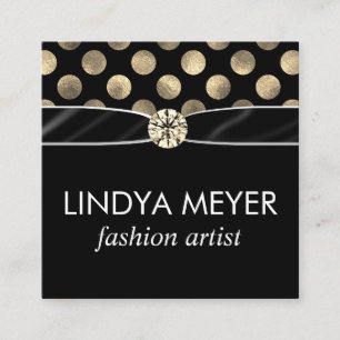 Lux Polka Dot Ribbon and Diamond Centre Piece Square Business Card
