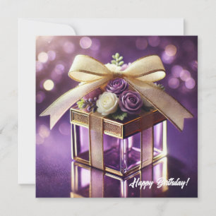 Lux purple glass floral gift gold chiffon bow holiday card