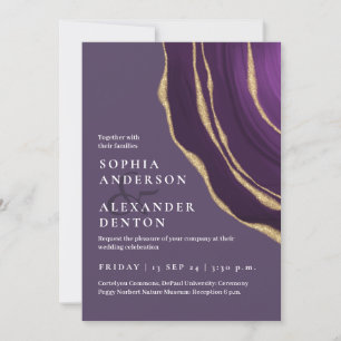 Lux purple golden agate wedding invitation