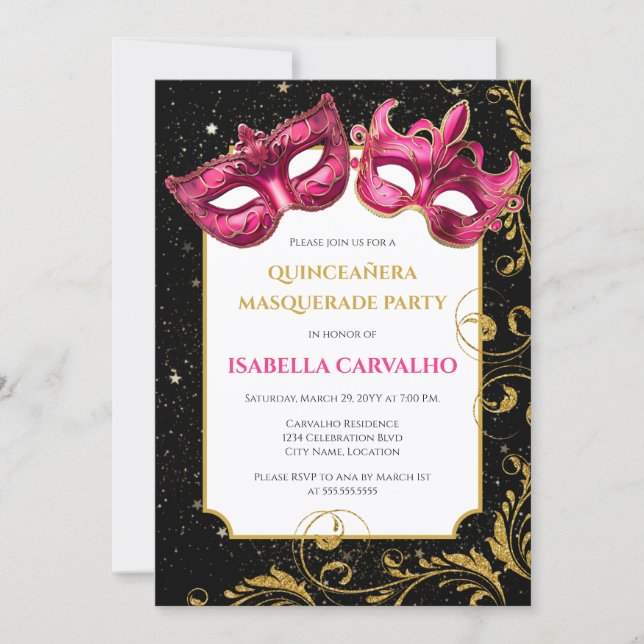 Lux Quinceañera Masquerade Party Invitation (Front)