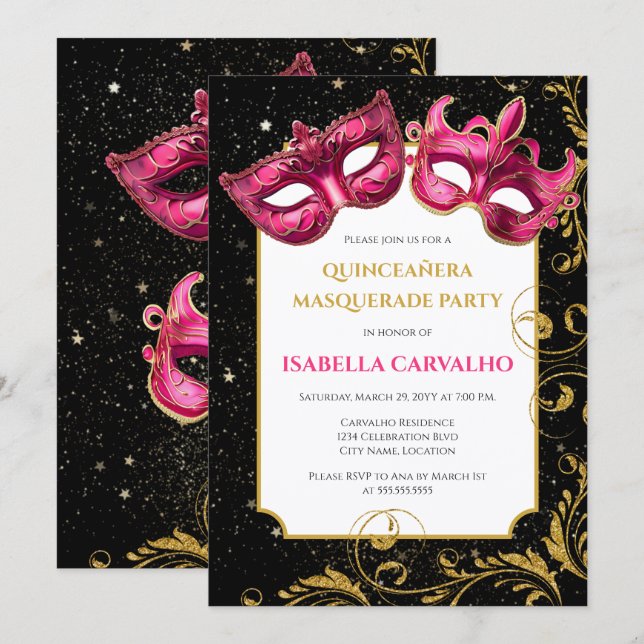 Lux Quinceañera Masquerade Party Invitation (Front/Back)