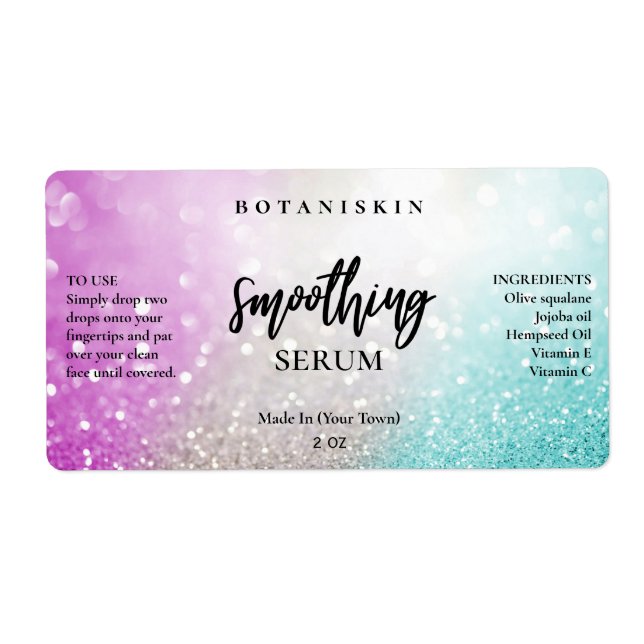 Lux Silver Glitter Blue Purple Face Serum Labels (Front)