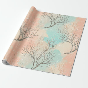 Lux Watercolor Coastal Coral & Ocean Waves (2) Wrapping Paper