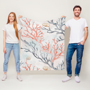 Lux Watercolor Coastal Coral & Ocean Waves (3) Fleece Blanket