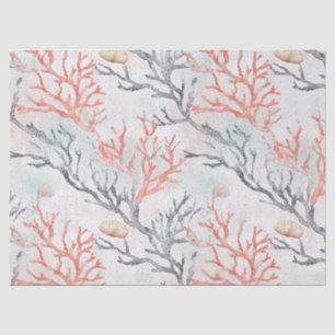 Lux Watercolor Coastal Coral & Ocean Waves (3) Tissue Paper