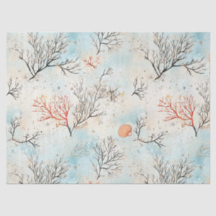 Lux Watercolor Coastal Coral & Ocean Waves (4) Tissue Paper